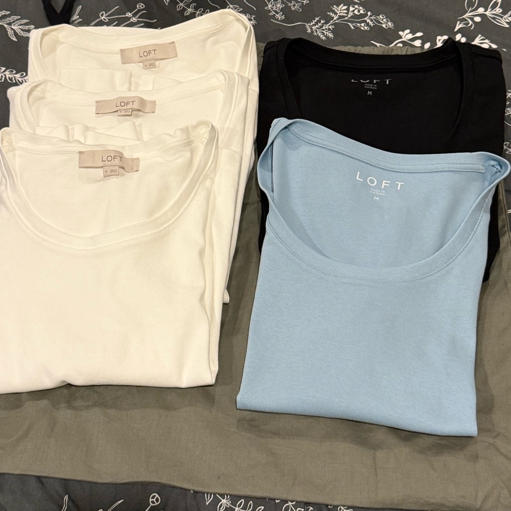 LOFT White, Black, and Light Blue Tees